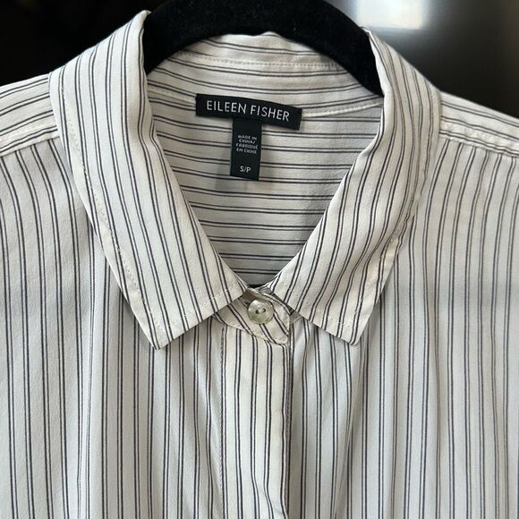 Eileen Fisher 100% Silk Oversized Striped Button Down Tunic Blouse Size S - Picture 6 of 13